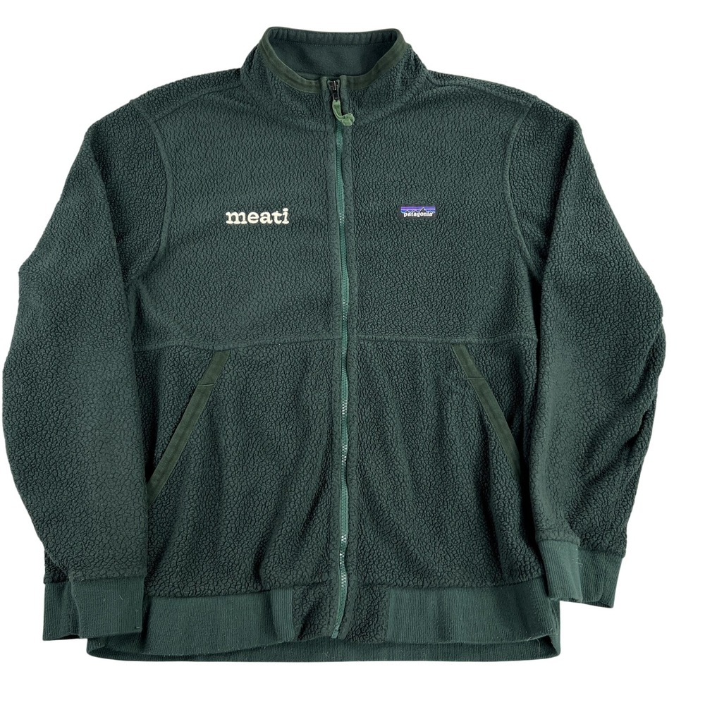 Patagonia Retro Deep Pile Fleece Jacket L Green Men Full Zip Meati Logo Gorpcore